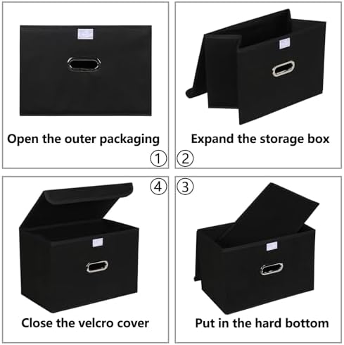 1-Pack Large Collapsible Storage Bins with Lids,Fabric Storage Cubes Organizer for Shelves,Closet,Nursery,Foldable Cube Storage Baskets with Handles,Home Boxes (14.9"x9.8",Black) - Image 6