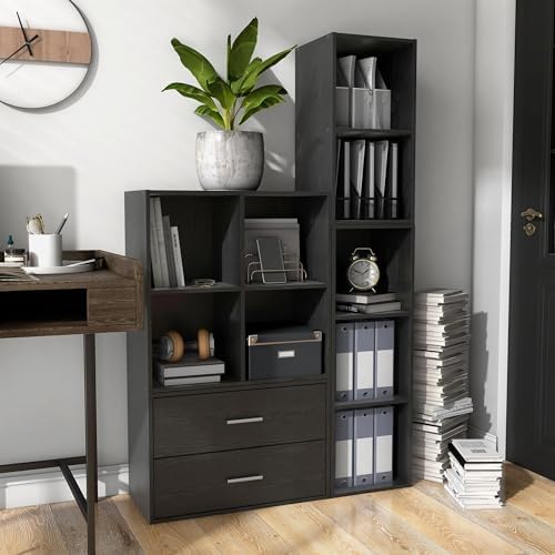 Homes: Inside + Out Apexa 4-Cube Storage Organizer Shelves, Stackable Wood Bookcase Fits Cubby Bins for Organization, Dorm Teen Room Decor & Home Office, Black - Image 6