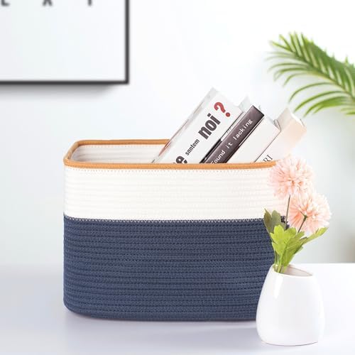MINTWOOD Design 3-Pack Storage Baskets for Shelves, Playroom and Classroom Storage Basket, Book Basket, Decorative Storage Cube Bins, Woven Closet Organizers, Pantry and Shoe Organizer, Prussian Blue - Image 3