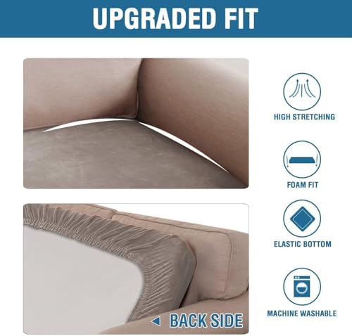 H.VERSAILTEX Velvet Stretch Individual Couch Cushion Cover Plush Slipcover for Loveseat Sofa Furniture Protector Seat Cover (1 Piece Loveseat Cushion Cover, Taupe) - Image 6