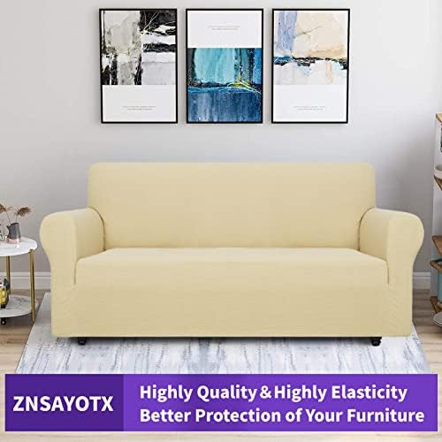 ZNSAYOTX Super Stretch Couch Cover (72"-92") Universal Sofa Covers with Elastic Bottom, Dog Cat Pets Friendly Washable Furniture Protector Fitted Sofa Slipcovers Stay in Place (Beige, Sofa) - Image 5