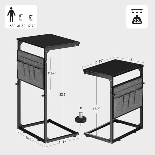 Vagusicc C Shaped End Table, 33'' Tall Side Table for Couch, Adjustable Height Small Couch Side Table for Small Spaces, Couch Table Slide Under Sofa Table TV Tray Table for Living Room Bedroom, Black - Image 2