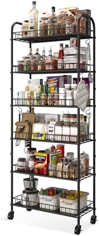 6 Tier Slim Storage Cart with Wheels, Metal Mobile Shelving Unit Organizer Utility Cart for Office Bathroom Kitchen Laundry Room Narrow Places (10inches) by Qiaoxuan