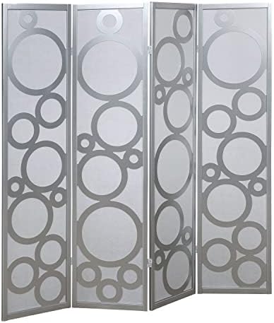 Roundhill Furniture Arvada 4-Panel Wood Room Divider with Circle Pattern, Silver by RoundhillFurniture