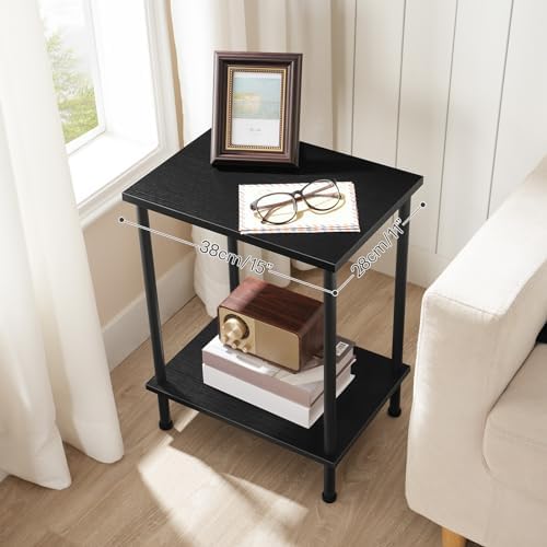 HOOBRO End Table, Small Side Table, Nightstand with 2-Layer Storage Shelves, Sofa Table for Small Spaces, Living Room, Bedroom, Stable Frame, Easy Assembly, Black BB09BZ01 - Image 4