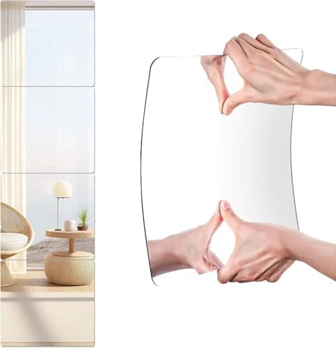 8 Pack 12x12 Inch Shatterproof Acrylic Mirror Tiles, Self-Adhesive Full Body Wall Mirrors for Bedroom, Home Gym, Bathroom & Living Room, Unbreakable Flexible Mirror Sheets by PopularLdo