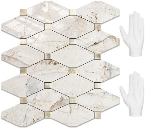 STICKGOO 10 Sheets Peel and Stick Backsplash Tiles, Glossy Pandora Marble by STICKGOO