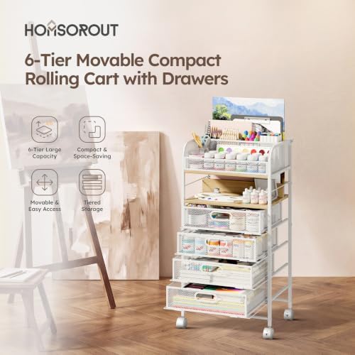 Homsorout Rolling Art Cart with 4 Drawers, Maple - Image 2