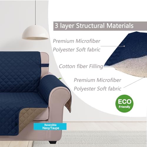 U-NICE HOME Loveseat Sofa Cover for 2 Cushion Couch, Navy/Taupe - Image 4