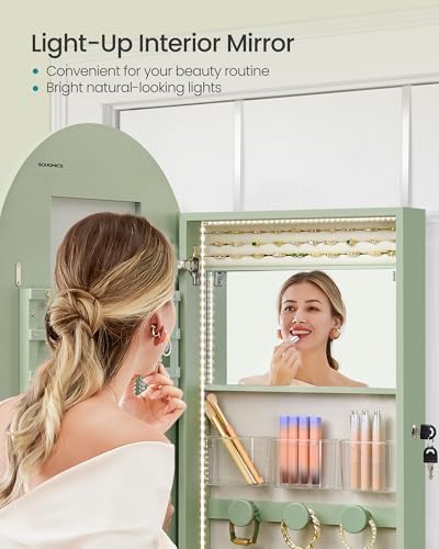 SONGMICS Wide Jewelry Organizer, Wall/Door Mounted, LED Cabinet, Lockable - Image 6