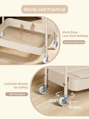 Fortella Baby Diaper Caddy, 3 Tier Rolling Cart for Baby Essentials, Taupe - Image 4