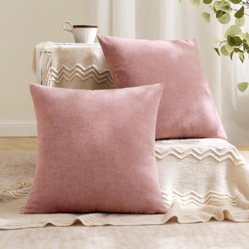 MIULEE Blush Pink Chenille Couch Throw Pillow Covers, 16x16 - Image 3