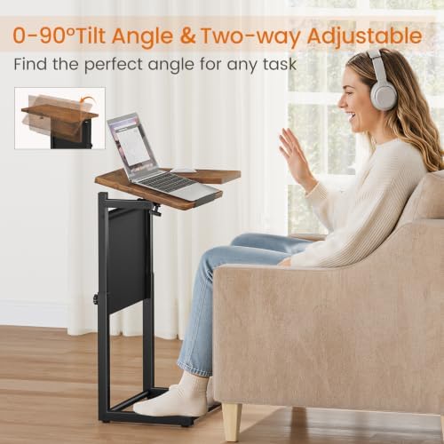 Giikin TV Tray Table, 23.6" Extra Large Side Table, Adjustable Height TV Trays for Eating on Couch, 90° Tilt Angle Foldable C-Shaped End Table with Storage for Small Spaces Sofa Bed Dinner - Image 5