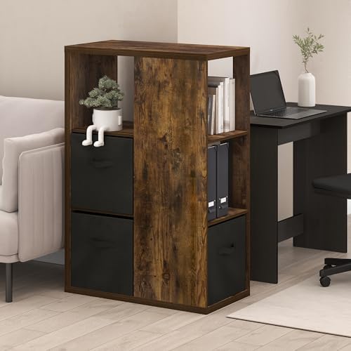 Furinno Viola Book Shelf, 3-Tier Bookshelf, Cube Storage Organizer Bookcase with Open Shelf, with Storage Bins, 13.6 x 29.3 x 43.8, for Living Room, Bedroom, Home Office, Amber Pine/Black - Image 2