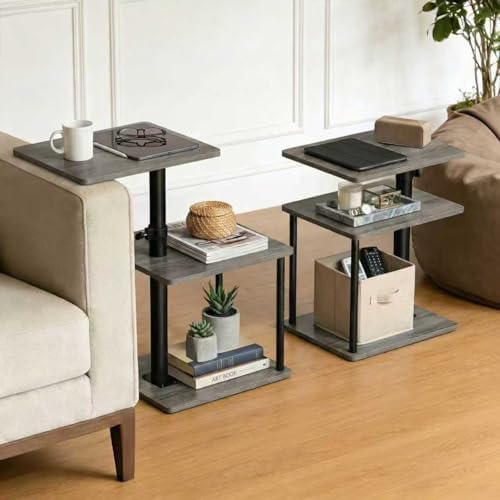 Faesun Swivel Side Table for Couch Arm, Adjustable C End Table for Recliner or Bed, Tv Trays with Storage Shelf for Small Spaces Small Nightstand Table for Living Room, Bedroom，2pc by Faesun