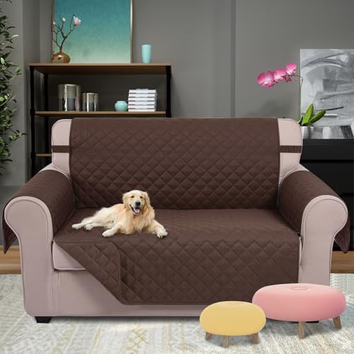 U-NICE HOME Loveseat Sofa Cover for 2 Cushion Couch, Chocolate - Image 2