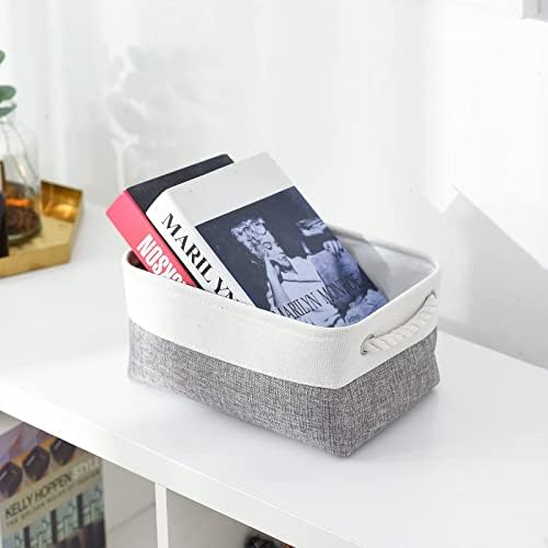 TheWarmHome Organization and Storage Basket for Shelves - 12x8x5.2 inch 1 Pack Fabric Storage Cubes, Collapsible Storage Bins for Closet Organizer Gift Cloth Toy (White & Grey) - Image 5