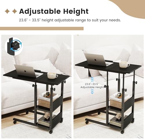 Hadulcet Adjustable C Table with Charging Station, Tiltable Desk C Shaped End Table for Couch, Over Bed Stand with Wheels Adjustable Height, Hospital Table Laptop Stand Drawing Desk, Black - Image 4