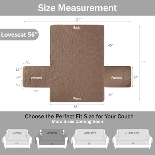 Toffee Loveseat Covers 2 Cushion Couch, Water-Repellent Sofa Cover for Love Seat, Washable Quilted Couch Covers, Pet Friendly Sofa Slipcovers (Loveseat 56", Raw Umber) - Image 6
