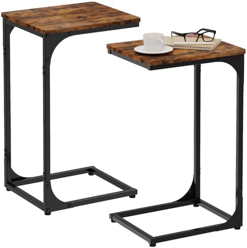 C Shaped End Tables Couch Table TV Trays Set of 2, 11.8" Wide, Rustic Brown by JCMCDObyCOZYHOME