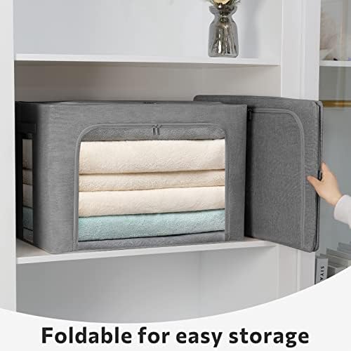 FHSQX 2 Pack Clear Window Storage Bins Large Foldable Fabric Storage Bins Boxes for Clothes Stackable Organizer Set with Carrying Handles19.7X 15.7X 12.6 Inches - Image 5