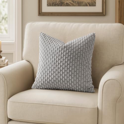 MIULEE Euro Sham Decorative Throw Pillow Covers 24x24 Light Grey Corduroy - Image 6