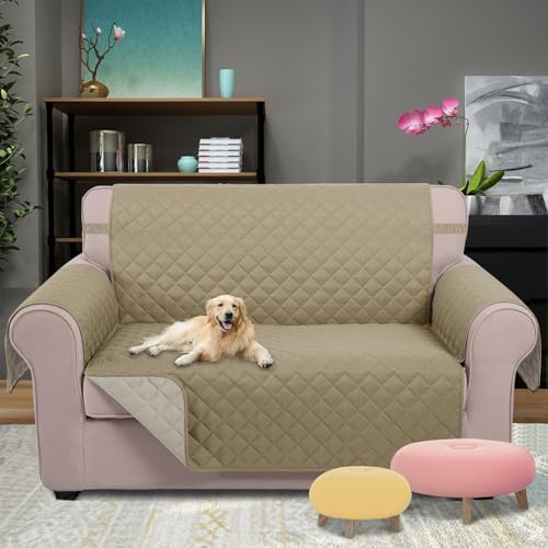 U-NICE HOME Loveseat Sofa Cover for 2 Cushion Couch, Light Camel/Beige - Image 2