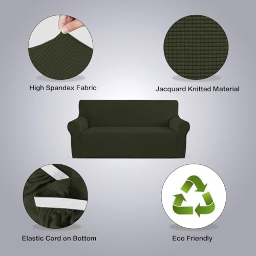 H.VERSAILTEX Stretch Couch Covers for Sofa 1 Piece Slipcovers for Couches and Sofas 3 Seater Couch Cover Feature Thick Checked Jacquard Fabric with Elastic Bottom(Large Sofa 90"-100" Wide, Olive) - Image 4