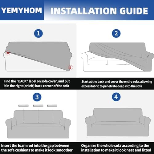 YEMYHOM Couch Cover Latest Jacquard Design High Stretch Sofa Covers for 3 Cushion Couch, Pet Dog Cat Proof Slipcover Non Slip Magic Elastic Furniture Protector (Large, Begonia Leaf Light Gray) - Image 7