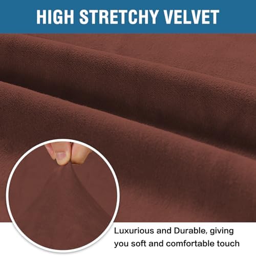 H.VERSAILTEX Stretch Velvet Sofa Covers for 3 Cushion Couch Covers Furniture Protector Soft with Non Slip Elastic Bottom, Crafted from Thick Comfy Rich Velour (Large Sofa 90"-97", Burnt Brick) - Image 3