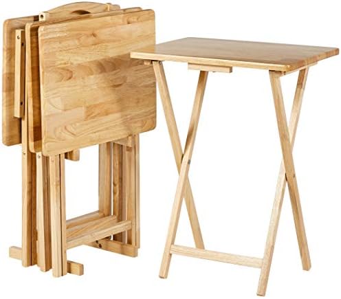 Amazon Basics Classic Foldable TV Dinner Tray Table with Storage Rack, 14.6 L x 19 W x 26 H inch, Natutral, 4-Pack by AmazonBasics