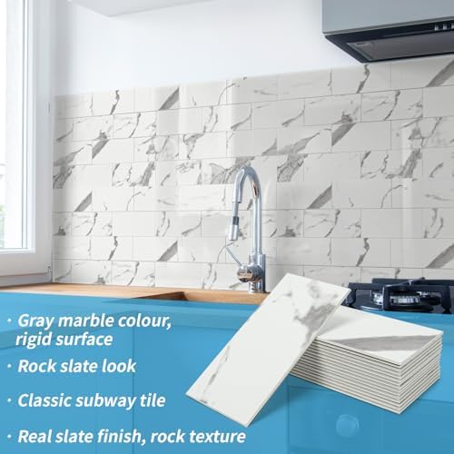 Art3d 102-Pack Peel and Stick Backsplash on Subway Tile, Gray Marble - Image 5