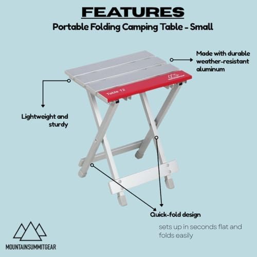 MOUNTAIN SUMMIT GEAR Portable Folding Camping Table 4 Sizes - Micro, Small, Standard & Large | Lightweight Aluminum Outdoor Camp Table for Camping, Picnic, Beach, Kitchen (Small Table) - Image 3