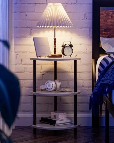 XBurmo Round Coffee Table for Living Room - Narrow Side or Bedside Stand, Industrial Vintage Nightstand for Bedroom, or Small Spaces, Greige - Image 5