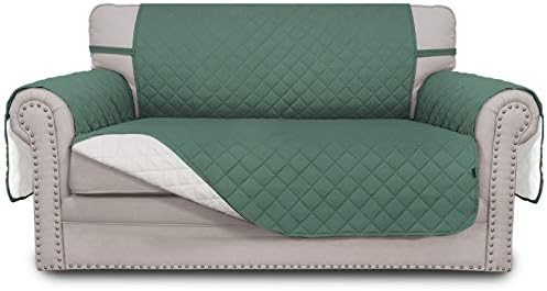 Easy-Going Reversible Loveseat Couch Cover for 2 Cushion Couch Sofa Cover for Dogs Water Resistant Furniture Protector with Foam Sticks Elastic Straps for Pet (Loveseat, Cyan/Ivory) by Easy-Going