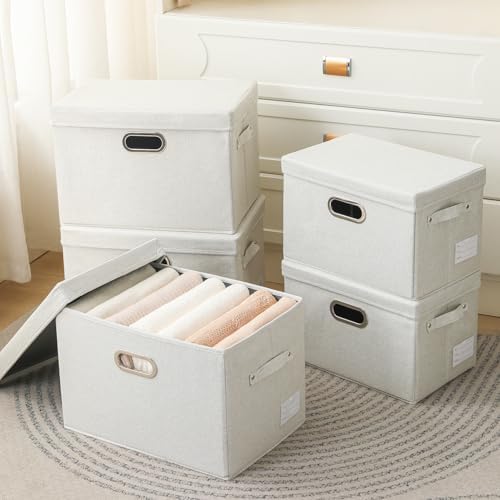 PRANDOM Large Collapsible Storage Bin with Lid [1-Pack] Fabric Foldable Storage Box Organizer Container Basket Cube with Cover for Home Bedroom Closet Office Beige (17.3x11.8x11.8) - Image 2
