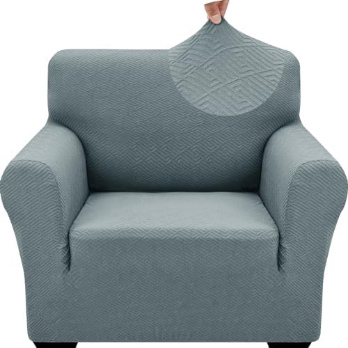 ZNSAYOTX 1 Piece Jacquard Chair Slipcovers for Living Room High Stretch Chair Covers with Arms Anti Slip Pets Friendly Couch Sofa Armchair Cover Furniture Protector (Small, New Pattern Light Grey) by ZNSAYOTX
