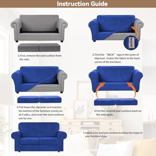 WEERRW Velvet Stretch 3 Pieces Couch Cover for Sofa Washable, Royal Blue - Image 6