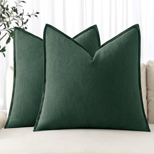 MIULEE Decorative Linen Euro Sham Pillow Covers 26x26 Dark Green by MIULEE