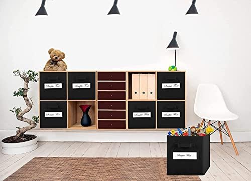 13x13x13 storage cube bins(Set of 8) Fabric storage cubes with 8 Labels Window Cards & a Pen,storage cubes 13x13,storage bin,Collapsible 13 inch cube storage bins,Cubby Organizer Boxes,Black - Image 6