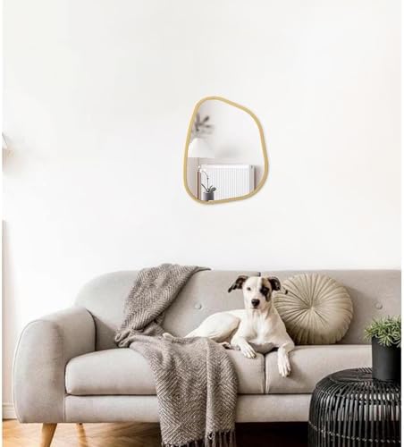 Asymmetrical Accent Mirror for Wall Irregular Oval Wood Frame Modern Unique Wall Mirror Decorative Vanity Bathroom Living Room Bedroom Entryway Hallway Artistic Mirror Small Gold 14"x10" - Image 3
