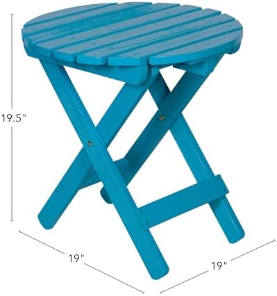 Shine Company Round Wooden Folding Solid Wood Side Table, Outdoor Adirondack Small Patio Table, Aqua - Image 3