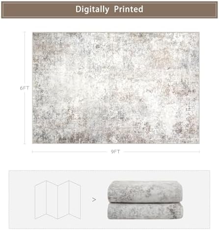 Beige Grey Washable Rugs 6x9 Area Rugs for Living Room,Bedroom,Dining Room - Image 2