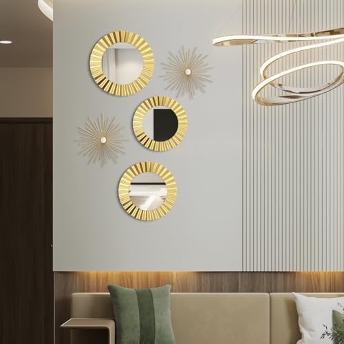 MorningRo 5 Pack Gold Metal Mirrors for Wall Gold Starburst Sunburst Wall Decor Set Metal Round Mirrors Decor Hanging Art Circle for Living Room Bathroom Bedroom Modern Decorative Gifts - Image 6