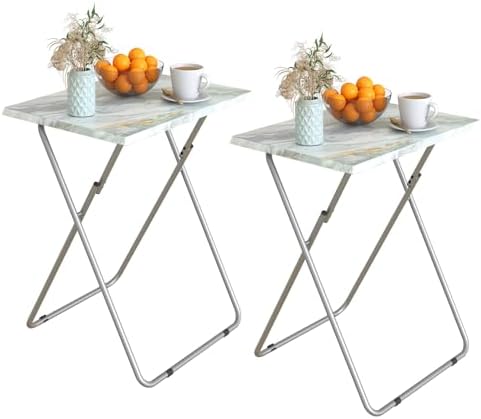Folding TV Tray Table Set of 2,Dinner Snack Trays Table for Eating on Couch,Portable Metal Dinner Table for Small Sofa Bedside Tables with Light Weight, 15 x 18.9 x 26 in(Smoky Grey,2PCS) by Garden4you