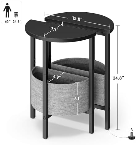 Vagusicc Small Round Side Table End Table, Tall Accent Table with Storage Basket, Set of 2 Half Round Tables Half Moon Tables, Coffee Bedside Tables, Modern Nightstand for Living Room Bedroom, Black - Image 3
