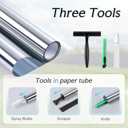 DOWELL One Way Window Privacy Film, Window Tint with Tools, Silver - Image 2