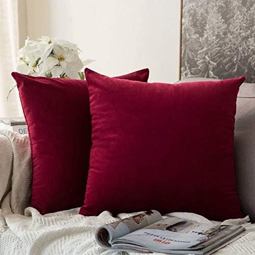 MIULEE Velvet Throw Pillow Covers 16x16 Inch Pack of 2 Wine Red by MIULEE