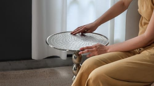 CLEENTABLE Sunburst Spiral Round Side Table, Metal, Silver, 21" H x 15" W - Image 4