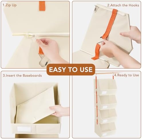 4 Pcs Modular Closet Organizer - Detachable & Foldable Hanging Storage Cubes, 88L Total Capacity, Heavy Duty Fabric Shelves for Wardrobe, Closet Organization, RV, Dorm, Beige - Image 5